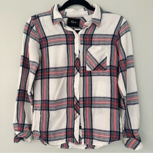 Women’s Rails Plaid Flannel Button Down Shirt Long Sleeve White Red Size Small - Picture 1 of 13